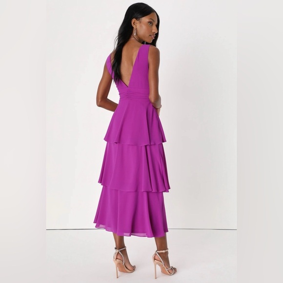 Lulus Purple Tiered Midi Dress Small Sleeveless Ruffle Party - Picture 2 of 12